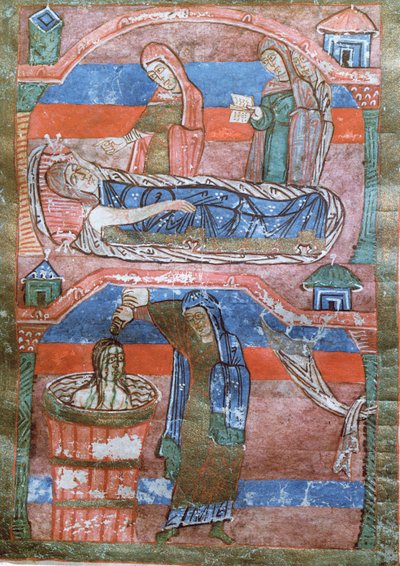 Ms 250 Dråbeformet kvinde helbredt af badene af St. Radegund, fra The Life of St. Radegund af French School