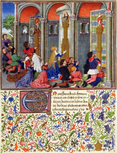 Ms 2617 Arcitas beder til Mars, Palemon beder til Venus, Emily beder til Diana, fra La Teseida, af Giovanni Boccaccio (1313-75) 1340-41 af French School
