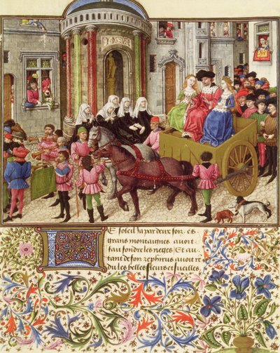 Ms 2617 Theseus gør et triumferende indtog i Athen, fra La Teseida, af Giovanni Boccaccio (1313-75) 1340-41 af French School
