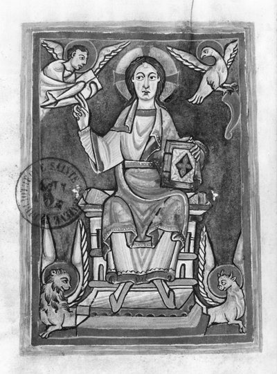Ms 2657 fol. 1v Kristus i Majestæt, fra en benediktional af French School