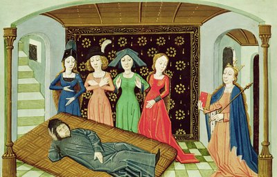 Ms 3045 f.3 Boethius, Philosophy and the Muses, fra The Consolation of Philosophy af French School