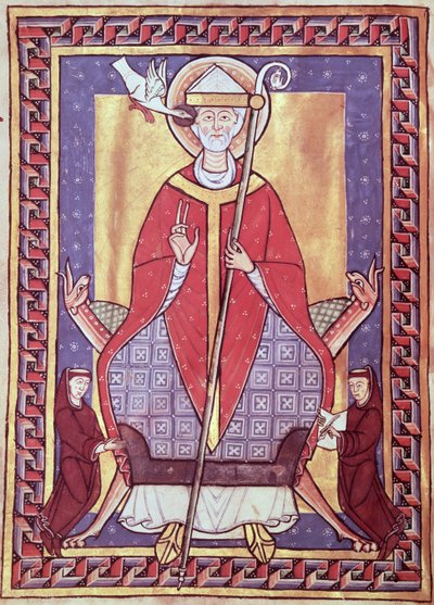 Ms 315 f.1v St. Gregory, fra Uddrag af hans Værker af French School