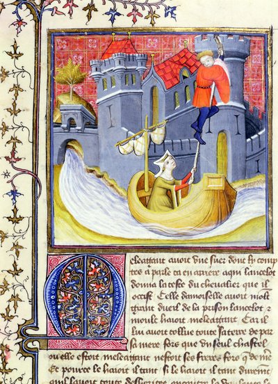 Ms 3480 Knight flygter fra et slot med hjælp fra en dame, fra Livre de Messire Lancelot du Lac af French School