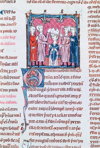 Ms 372 fol.158v Tronsættelse af en biskop, fra Decrets de Gratien af French School