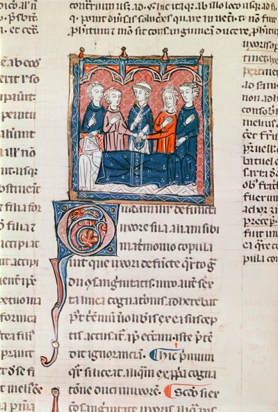 Ms 372 fol.243 Enkemands ægteskab, fra Decrets de Gratien af French School