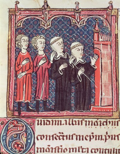 Ms 372 fol.47v Stiftelsen af et kloster, fra Decrets de Gratien af French School