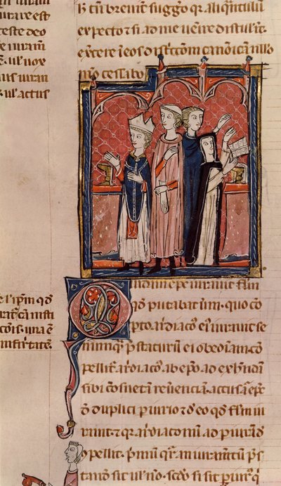 Ms 372 fol.59v En nonne, der aflægger sine løfter og en messe udført af en biskop, fra Decrets de Gratien (se 181276 for detaljer) af French School