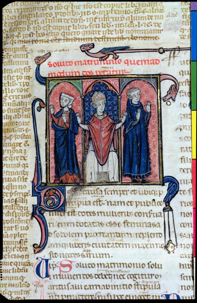 Ms 394, Illustration fra Digeste, der viser opløsningen af et ægteskab af en biskop, af French School