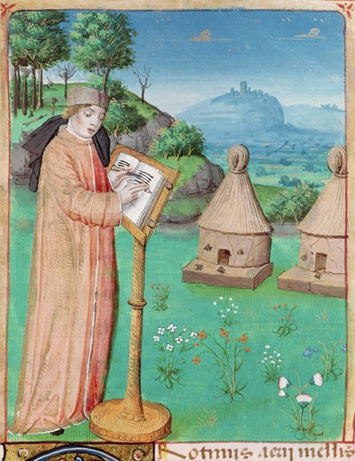 Ms 493 fol.45 Virgil (70-19BC) skriver Biernes Liv, fra The Georgics af Virgil med en kommentar af Servius, 1469 af French School