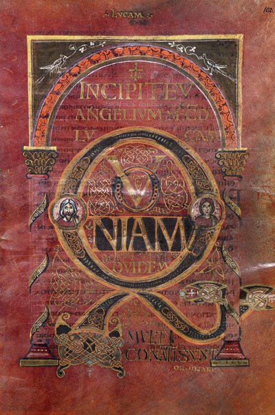Ms 4 fol.102v Prolog af St. Lukasevangeliet, fra Evangeliet om St. Riquier, ca. 800 af French School