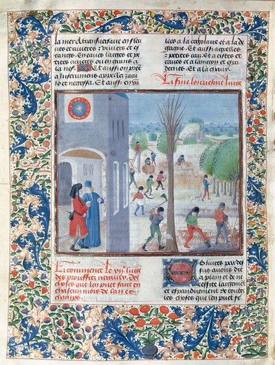 Ms 5064 f.299v Beskæftigelser for hver måned i året, illustration fra Le Livre des Prouffitz Champestres af Pietro de Crescenzi (1230-132021) af French School