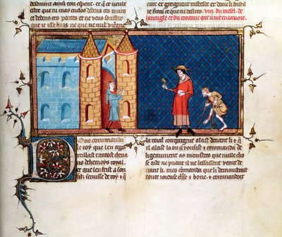 Ms 5080 fol.373r To spedalske tigger, fra Le Miroir Historial, af Vincent de Beauvais af French School