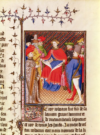 Ms 5193 Fol.52r Rosane svarer til folkets udsendinge fra Jean Sans Peur-udgaven af De Casibus virorum illustrarium af Giovanni Boccaccio (1313-75) c.1410 af French School