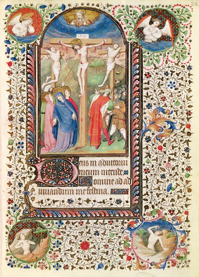 Ms 547 fol.26 Crucifixion, fra en timebog brugt af en kvinde fra Poitiers af French School