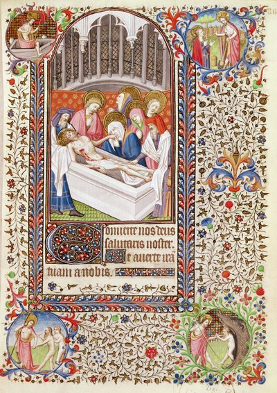 Ms 547 fol.36 Entombment of Christ, fra en timebog brugt af en kvinde fra Poitiers af French School