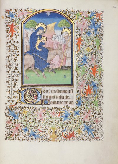 Ms 69 f.64r The Flight of the Holy Family, fra Besancons timebog af French School