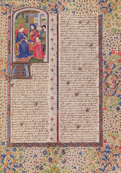Ms 927 Fol.186 Præsentation af Politiken til Kongen, fra Etik, Politik og Økonomi af Aristoteles (384-322 f.Kr.) af French School