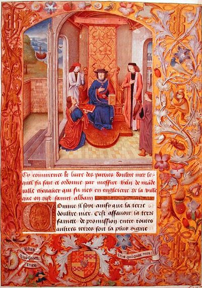 Ms 95 Fol.1 Forfatteren tilbyder sin bog til hertugen af Bourgogne, fra Adolphe de Cleves