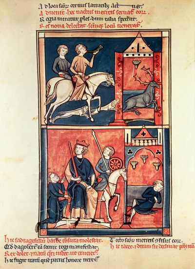 Fr 1098 En hjortejagt og en konge, muligvis Dagobert I (632-39) på sin trone, fra St. Denis