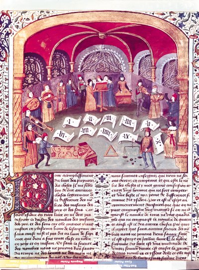 Ms Fr 22532 fol.336 Koncert, fra Des Proprietez des Choses af Barthelemy lAnglais af French School