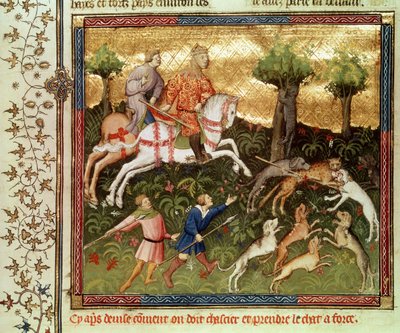 Fr 616 fol.101 Hunde angriber en leopard, fra en bog af Gaston Phebus de Foix (1331-91) af French School