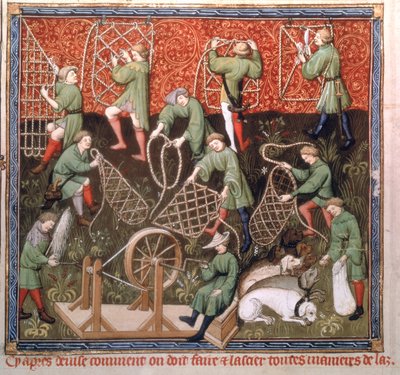 Ms Fr 616 fol.53v Mænd med net, fra Livre de la Chasse af Gaston Phebus de Foix (1331-91) begyndelsen af det 15. århundrede af French School