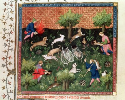Fr 616 fol.92 Jagt harer, fra Livre de la Chasse af Gaston Phebus de Foix (1331-91), slutningen af det 15. århundrede af French School