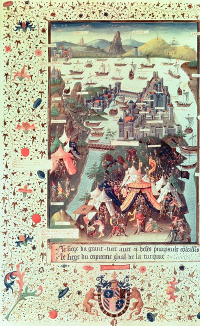 Ms Fr 9087 f.207v Belejringen af Konstantinopel i 1453, fra Le Voyage dOutremer af Bertrandon de la Broquiere, c.1450-75 af French School