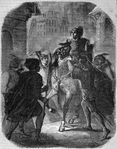 Mordet på Ludvig I af Valois, hertug af Orleans (1372 - 1407) i Old Rue du Temple af Jean Sans Ppeur - i Histoire de France”” af L.-P. Anquetil af French School