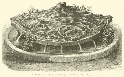 Etnografisk museum, Quonncacha Monolith Fountain, Peru (gravering) af French School