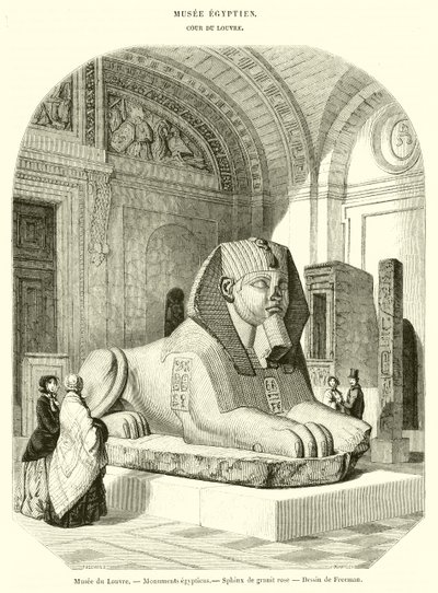 Louvre-museet, egyptiske monumenter, lyserød granitsfinks (gravering) af French School