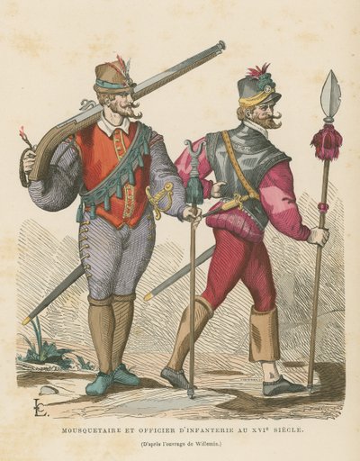 Musketeer and infantry officer, 16th Century  af French School