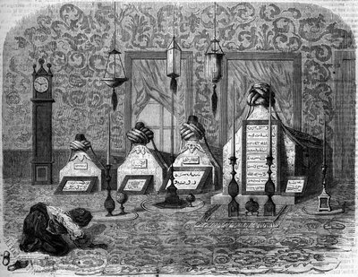 Muslimsk begravelseskunst: turbs (grave) af turberende dervisher. Scutari, Tyrkiet af French School