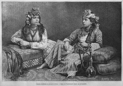 Muslimske kvinder i Sidon, fra Syrien i dag. Rejser i Fønikien, Libanon og Judæa. 1875-1880 af Louis Charles Emile Lortet, 1884 (bw gravering) af French School