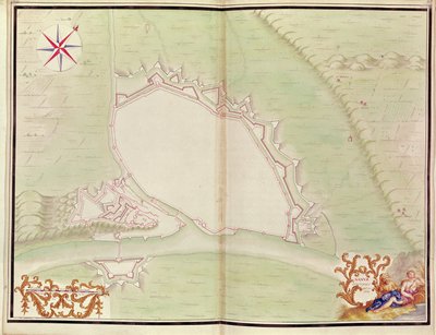 Namur, fra Atlas af Ludvig XIV. Planer over fremmede steder, 1665 (pen, blæk og vask) af French School