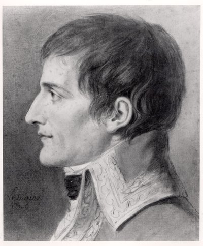 Napoleon Bonaparte (1769-1821) Førstekonsul (kul på papir) af French School