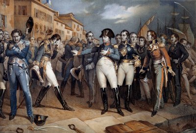 Napoleon I (1769-1821) underkastede sig britisk lov og overgav sig 14/07/1815 Litografi omkring 1815 Ile d