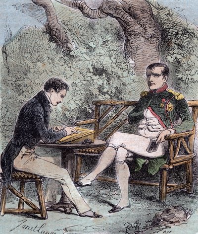 Napoleon a Sainte-Helene - Napoleon dikterer sine erindringer til Emmanuel Pons de Las Cases (1800-1854), søn af Emmanuel de las Cases, - Fra Emmanuel de las Cases, Napoleon, Memorial de Sainte-Helene af French School
