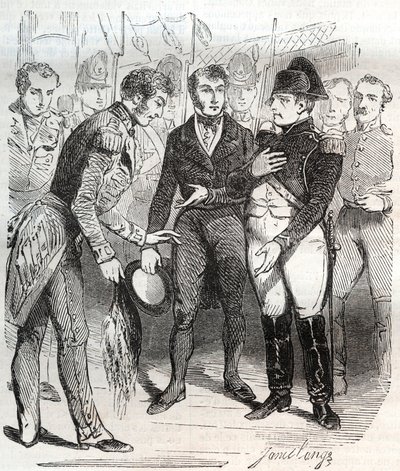 Napoleon betro sig til den britiske tro - Napoleon Bonaparte går ombord på det britiske skib Bellerophon, der vil føre ham i eksil til St. Helene (Saint Helene) den 14. juli 1815 - Napoleon Bonaparte går ombord på det britiske skib Bellerophon, der vil før af French School