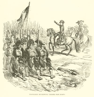 Napoleon gennemgår tropper til Spanien (gravering) af French School