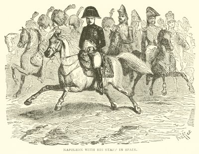 Napoleon med sin stab i Spanien (gravering) af French School