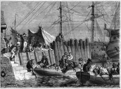 Napoleonskrigene - Den engelske hær forlader Walcheren Island 1809 - Englænderne forlader øen Walcheren i Holland i 1809 - i "History of the Empire following the history of the consulat" af Adolphe Thiers - 1879 - privat samling af French School