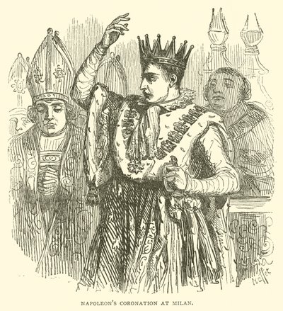 Napoleons kroning i Milano (gravering) af French School