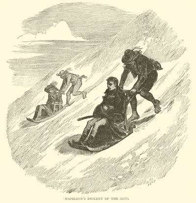 Napoleons nedstigning af alperne (gravering) af French School
