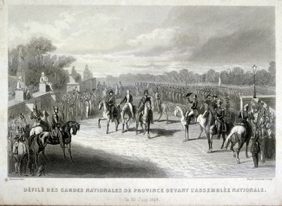Nationalgardens soldater beskytter nationalforsamlingen i Paris. Gravering under den franske 1848-revolution (gravering) af French School