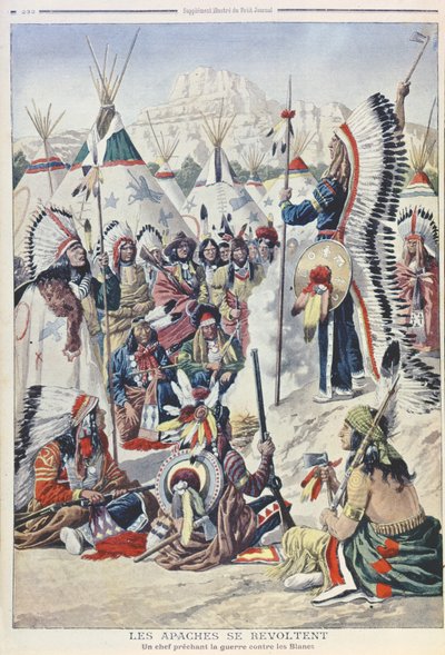 Native American Chief opfordrer til oprør mod de hvide mennesker, illustration fra Le Petit Journal af French School