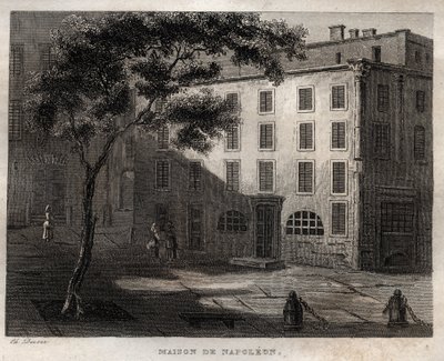 Napoleon Bonapartes indfødte hus i Ajaccio (Korsika) - Fødested for Napoleon Bonaparte a Ajaccio en Corsica - Gravering fra "" Det maleriske Italien" - Historisk og beskrivende maleri af Italien" af M. de Norvins, Ch. Nodier 1834-1836. af French School