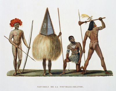 Natives of New Ireland, fra Journey around the World, henrettet efter ordre fra Kongen på Hans Majestæts Corvette, La Coquille i årene 1822, 1823, 1824 og 1825, af Louis Isidore Duperrey (1786-18) af French School