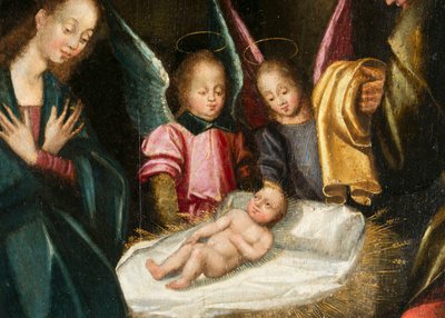 Fødsel, detaljer. Triptykon af Aubery af French School