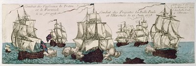 Sømilitære engagementer mellem den franske og engelske flåde under den amerikanske revolution i 1778 af French School
